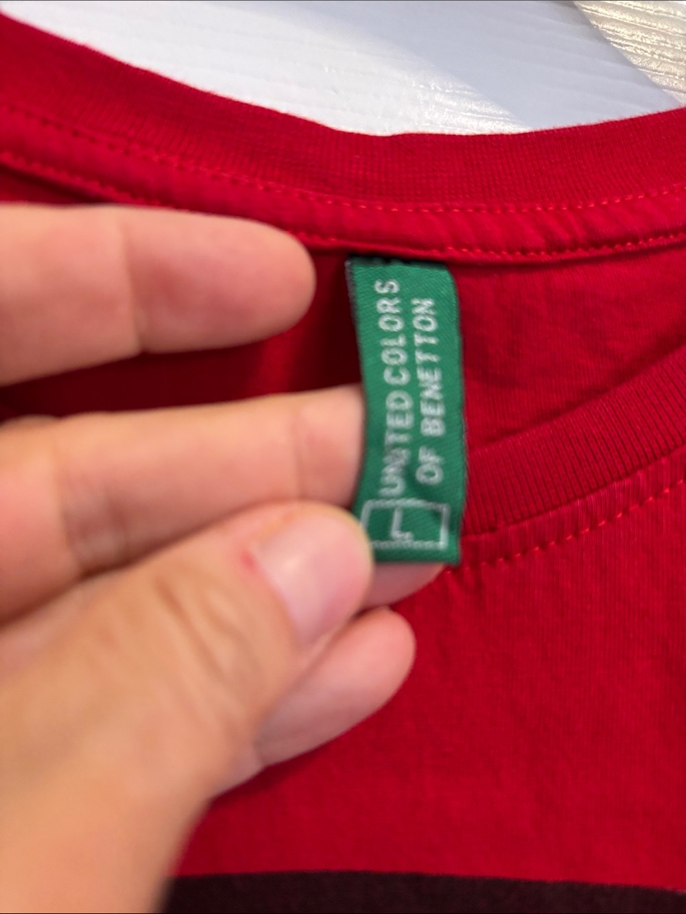 United Colors Of Benetton Red Short Sleeve Tee with Multicolor Stripes - Picture 2 of 2